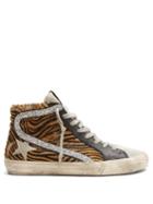 Matchesfashion.com Golden Goose Deluxe Brand - Slide High Top Leather Trainers - Womens - Brown Multi