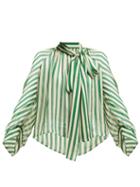 Matchesfashion.com Petar Petrov - Bride Striped Pussybow Silk Blouse - Womens - Green White