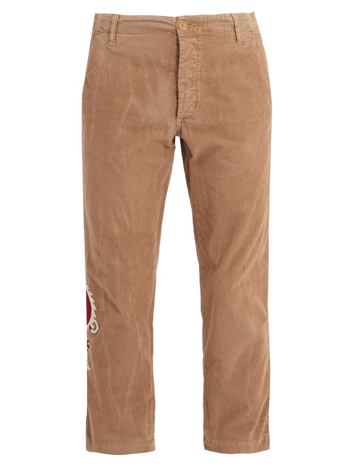 Gucci Dragon-embroidered Cropped Corduroy Trousers