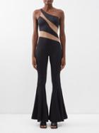Norma Kamali - One-shoulder Mesh-insert Jersey Jumpsuit - Womens - Black