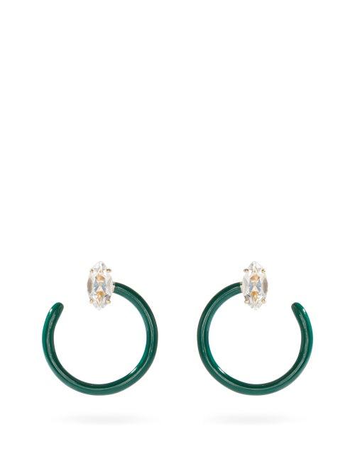 Matchesfashion.com Bea Bongiasca - Tendril Crystal, 9kt Gold & Enamel Earrings - Womens - Green Multi
