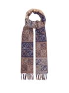 Mens Accessories Loewe - Anagram-jacquard Wool-blend Scarf - Mens - Brown Multi