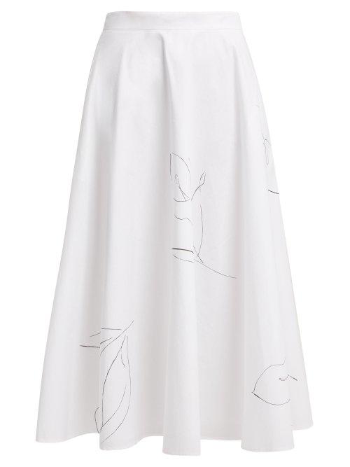 Matchesfashion.com Merlette - Kew A Line Cotton Poplin Skirt - Womens - White Print
