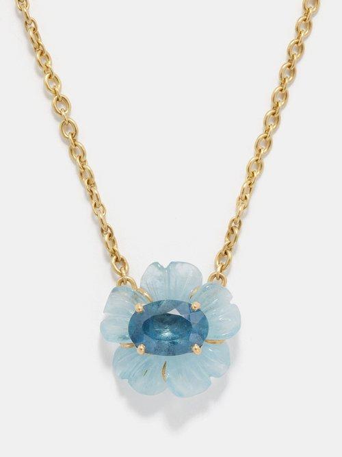 Irene Neuwirth - Tropical Flower Aquamarine & 18kt Gold Necklace - Womens - Blue Gold