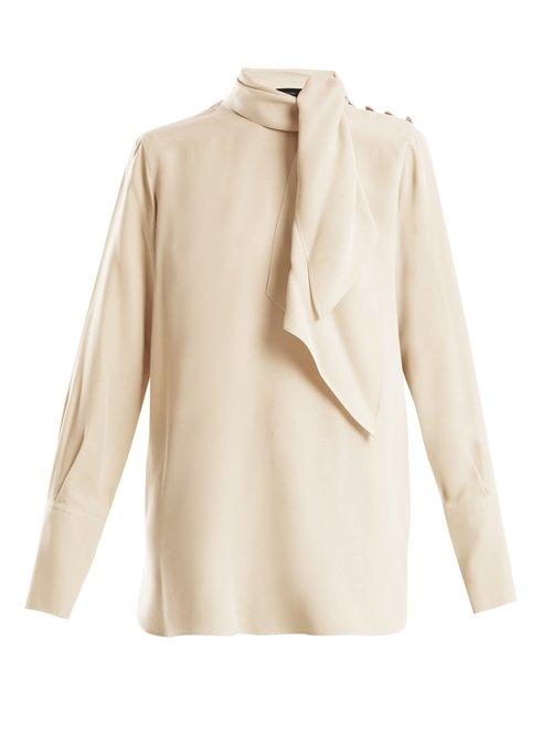 Matchesfashion.com Joseph - Geoff Tie Neck Silk Blouse - Womens - Cream