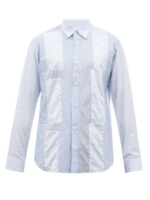 Comme Des Garons Shirt - Panelled Stripe Cotton-poplin Shirt - Mens - Blue