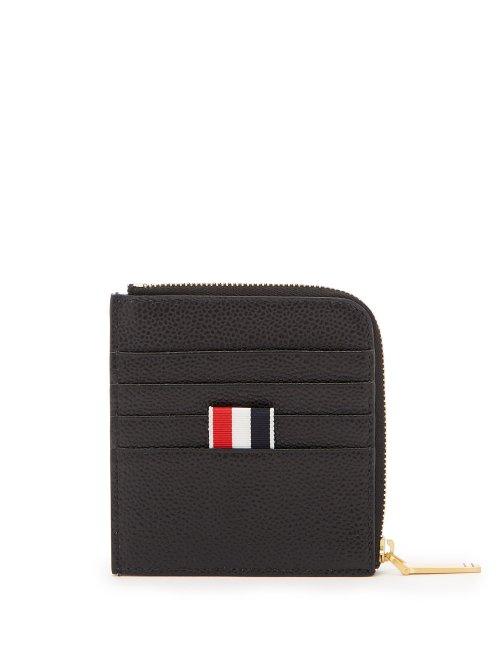 Matchesfashion.com Thom Browne - Label Pebbled Leather Zip Around Wallet - Mens - Black