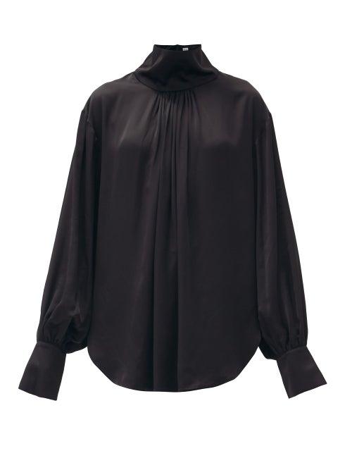 Matchesfashion.com Totme - Arnel Stand-collar Satin Blouse - Womens - Black