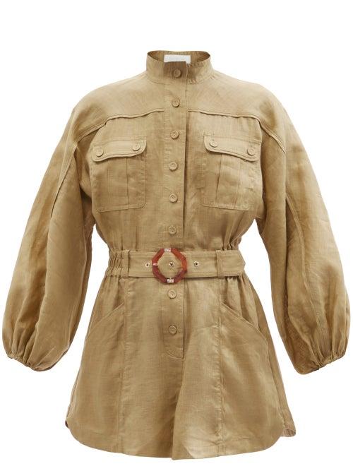Ladies Beachwear Zimmermann - Estelle Belted Linen Playsuit - Womens - Khaki