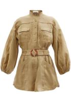 Ladies Beachwear Zimmermann - Estelle Belted Linen Playsuit - Womens - Khaki