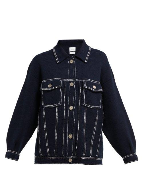 Matchesfashion.com Barrie - Denim Effect Cashmere Blend Cardigan - Womens - Navy