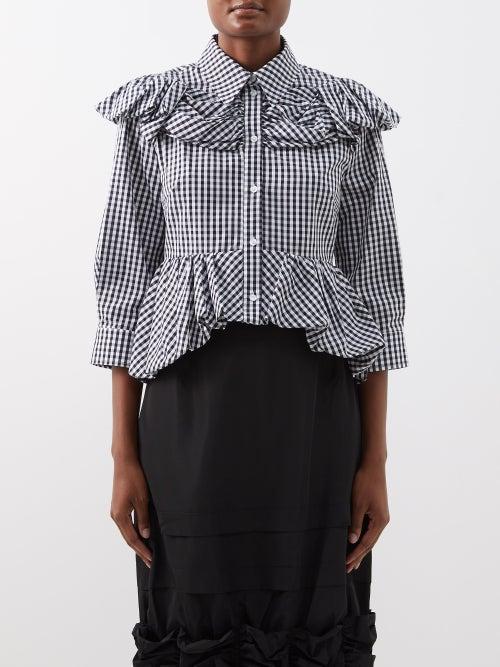 Simone Rocha - Ruffled Cropped Gingham Blouse - Womens - Black White