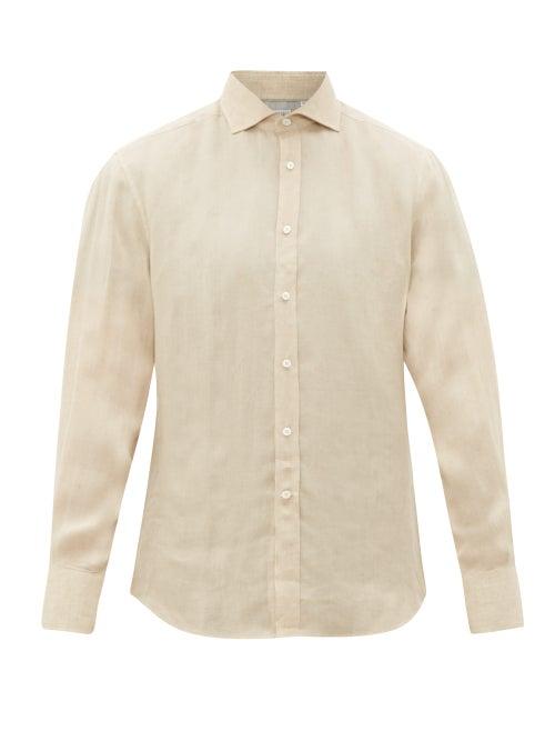 Matchesfashion.com Brunello Cucinelli - Cutaway-collar Linen Shirt - Mens - Beige