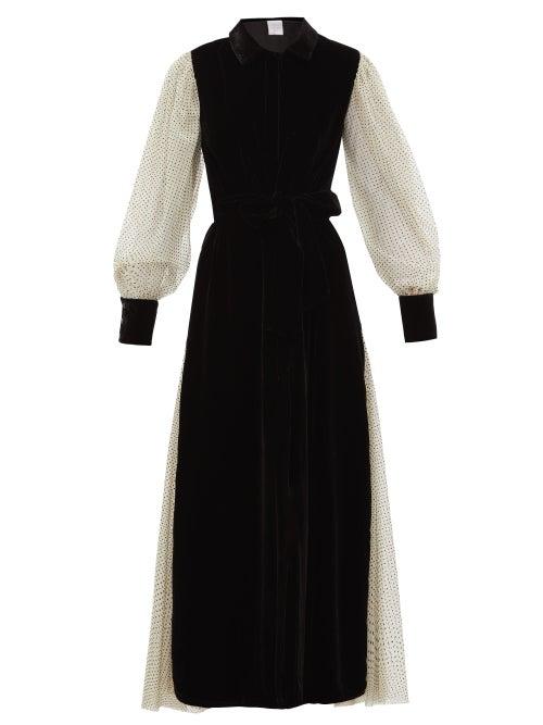 Matchesfashion.com Loretta Caponi - Holly Polka-dot Tulle-sleeve Velvet Dress - Womens - Black White