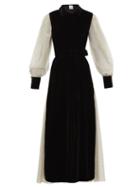 Matchesfashion.com Loretta Caponi - Holly Polka-dot Tulle-sleeve Velvet Dress - Womens - Black White