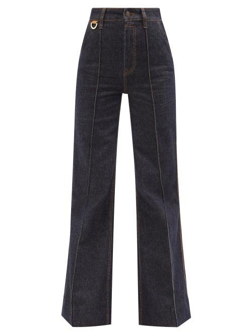 Zimmermann - Concert Logo-embroidered Pintucked Flared Jeans - Womens - Denim