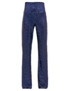 Matchesfashion.com Norma Kamali - High-rise Sequinned Flared Trousers - Womens - Navy