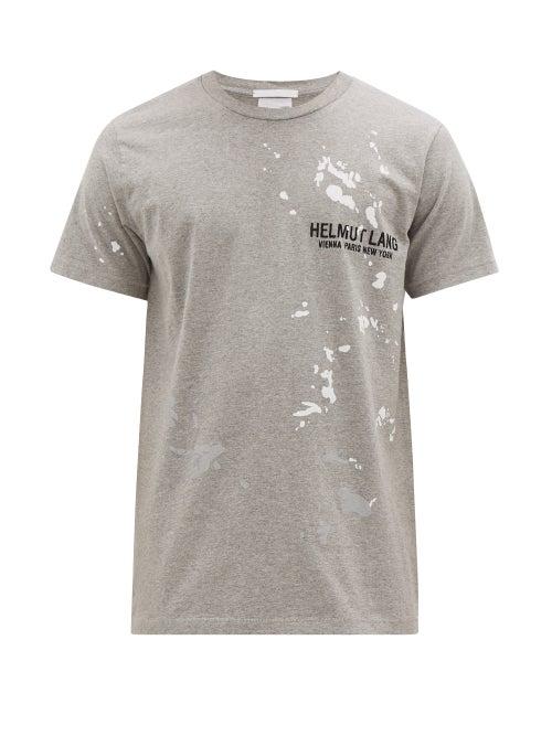 Matchesfashion.com Helmut Lang - Paint Print Logo Embroidered Cotton T Shirt - Mens - Light Grey