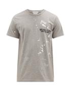 Matchesfashion.com Helmut Lang - Paint Print Logo Embroidered Cotton T Shirt - Mens - Light Grey