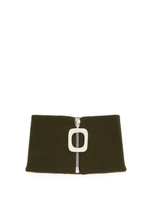 Matchesfashion.com Jw Anderson - Zip Through Ribbed Wool Neck Band - Womens - Khaki