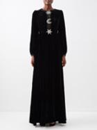 Saloni - Camille Crystal-moon Cutout Velvet Gown - Womens - Black Silver