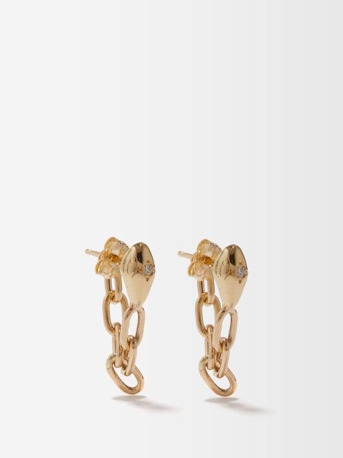 Zo Chicco - Snake Head Diamond & 14kt Gold Huggie Earrings - Womens - Gold Multi