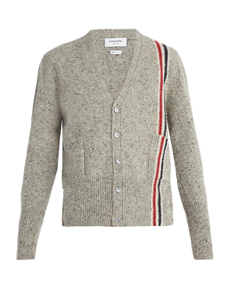 Thom Browne V-neck Stripe-detail Wool Mohair-blend Cardigan