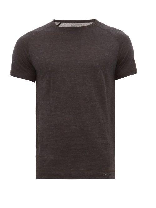 Matchesfashion.com Falke Ess - Henley Wool And Silk Blend T Shirt - Mens - Dark Grey