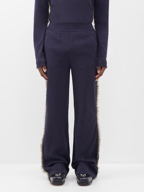 Namacheko - Mari Faux Fur-trim Cotton-jersey Trousers - Mens - Midnight Blue