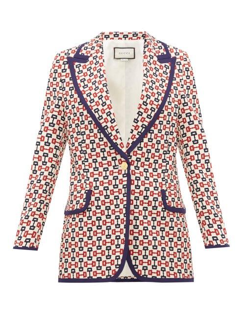 Matchesfashion.com Gucci - Horsebit-print Single-breasted Crepe Jacket - Womens - Ivory Multi