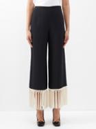 Taller Marmo - Tulum Fringed Crepe Cropped Trousers - Womens - Black