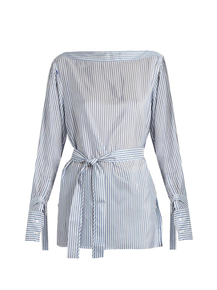 Calvin Klein Collection Keith Bis Boat-neck Striped Satin Top