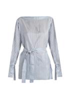 Calvin Klein Collection Keith Bis Boat-neck Striped Satin Top