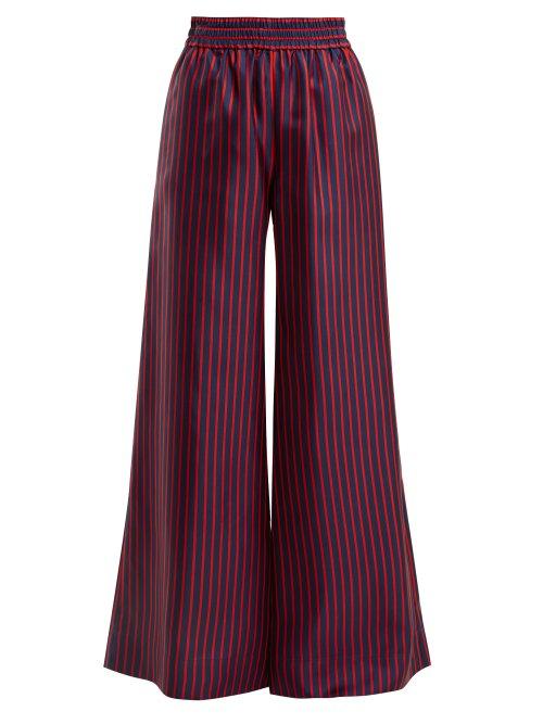 Matchesfashion.com La Doublej - High Rise Wide Leg Striped Silk Trousers - Womens - Red Multi