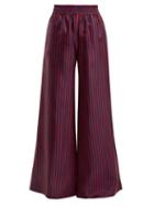 Matchesfashion.com La Doublej - High Rise Wide Leg Striped Silk Trousers - Womens - Red Multi