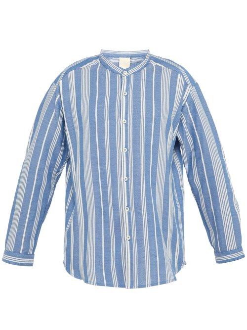 Matchesfashion.com Marrakshi Life - Striped Cotton Blend Shirt - Mens - Blue Beige