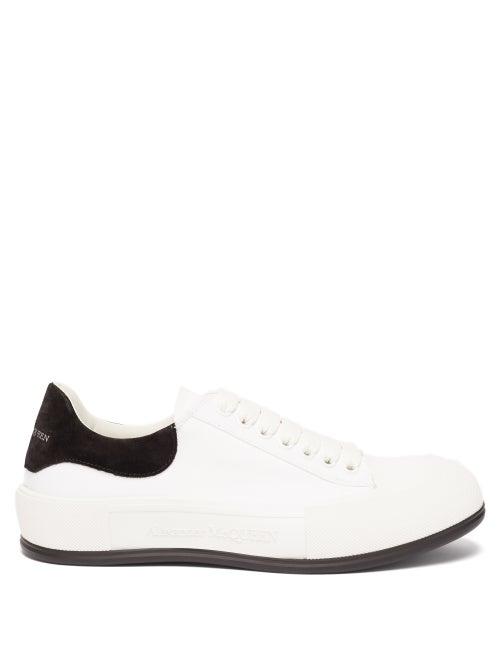 Mens Shoes Alexander Mcqueen - Deck Canvas And Suede Trainers - Mens - White Black