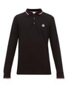 Matchesfashion.com Moncler - Logo Appliqu Cotton Piqu Long Sleeve Polo Shirt - Mens - Black