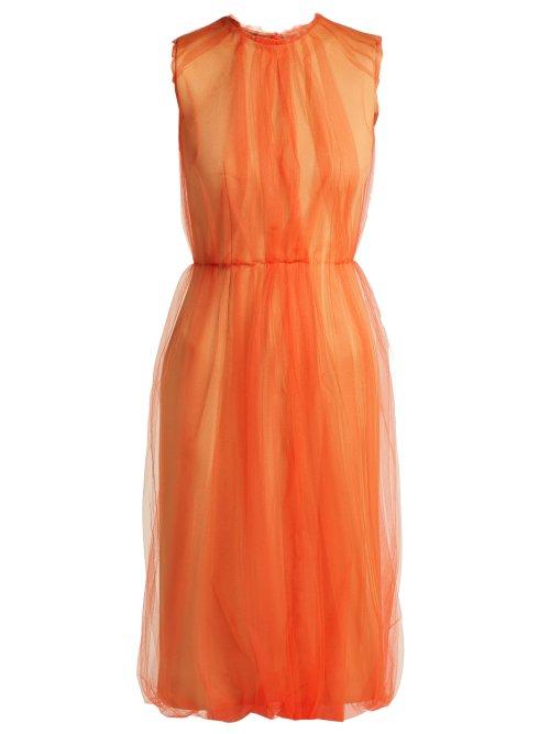 Matchesfashion.com Prada - Jersey And Tulle Sleeveless Dress - Womens - Orange Multi