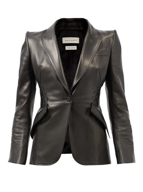 Alexander Mcqueen - Single-breasted Leather Blazer - Womens - Black