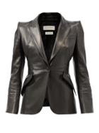 Alexander Mcqueen - Single-breasted Leather Blazer - Womens - Black