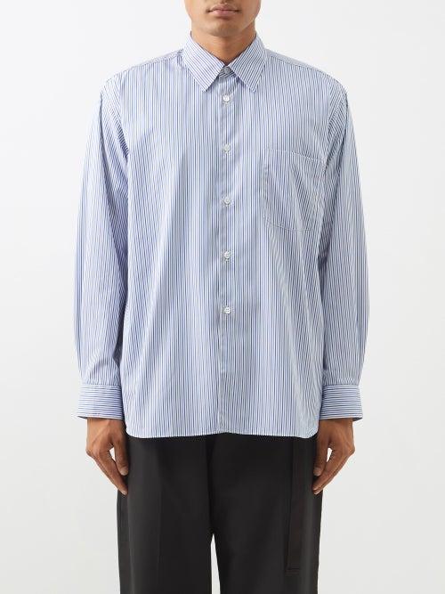 Comme Des Garons Shirt - Striped Point Collar Cotton-poplin Shirt - Mens - Blue