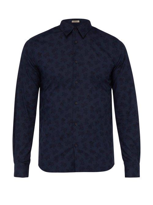 Matchesfashion.com Bottega Veneta - Butterfly Print Cotton Shirt - Mens - Navy