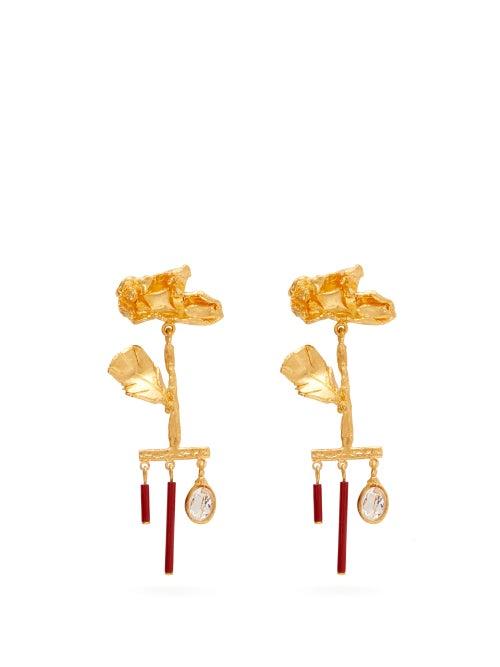 Matchesfashion.com Valentino - Wilted Flower Drop Pendant Earrings - Womens - Red