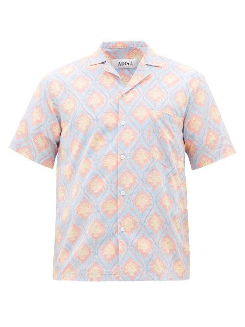 Matchesfashion.com Adish - Tile-print Cuban Collar Cotton-poplin Shirt - Mens - Blue
