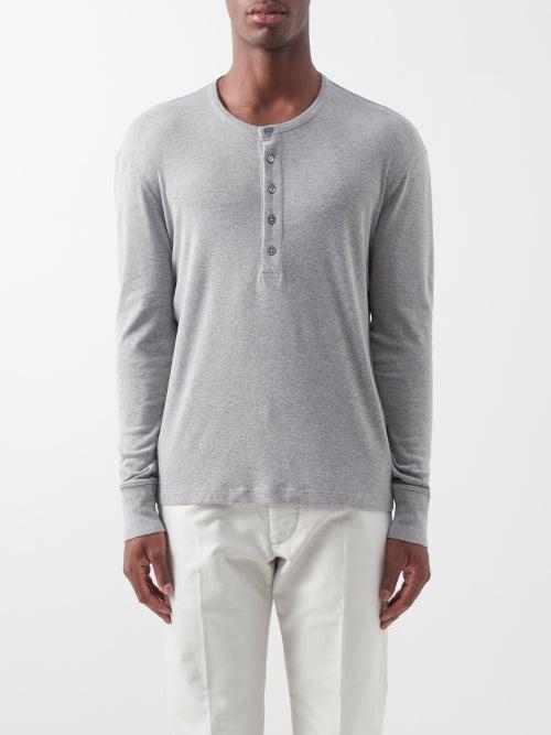 Tom Ford - Cotton-modal Blend Henley Top - Mens - Grey