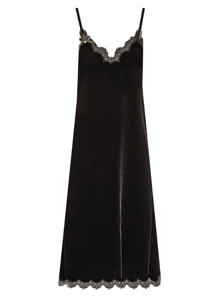 Gucci Bow-embellished Lace-trimmed Velvet Dress