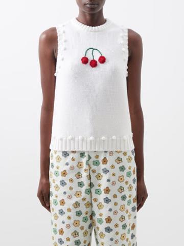 Shrimps - Queenie Cherry-appliqu Merino Sweater Vest - Womens - Cream