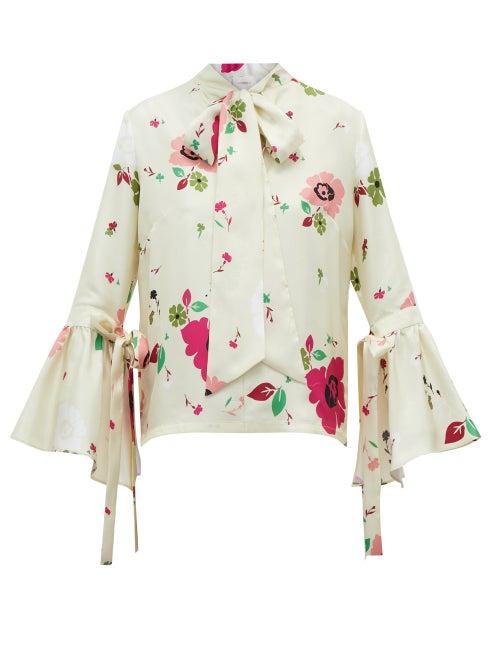 Matchesfashion.com La Doublej - Happy Wrist Printed Twill Blouse - Womens - White Multi