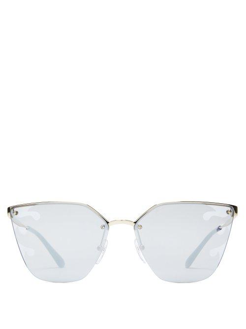 Matchesfashion.com Prada Eyewear - Mirrored Flame Cat Eye Sunglasses - Womens - Black